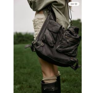 Free People Banner Black Soft Washed Leather Utilitarian Tote